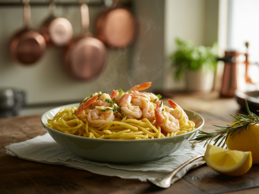 Lemon Butter Garlic Shrimp Pasta